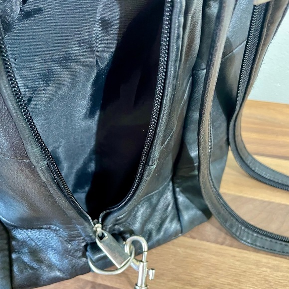 Vtg Smooth Leather Silver Accents Backpack Slingback Travel Minimalist Organizer - Picture 8 of 16